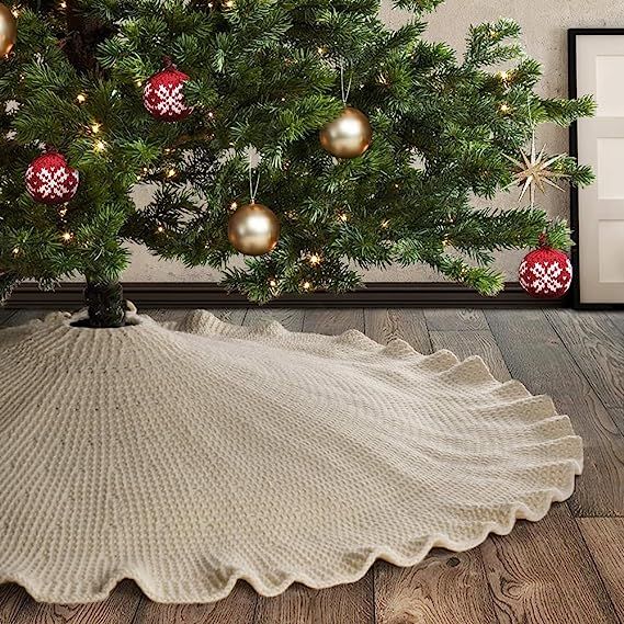 Meriwoods Ruffled Knit Tree Skirt 48 Inch, Chunky Knitted Tree Collar for Country Rustic Christma... | Amazon (US)