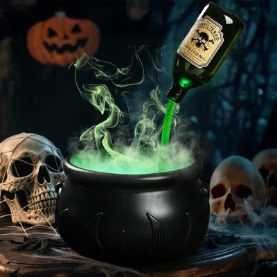 Halloween Indoor Decor: DIY Floating Potion Set with Witch's Cauldron & Mist Maker - Spooky Vintage Black Plastic Bowl for Hocus Pocus Party (Table, M | Wayfair North America