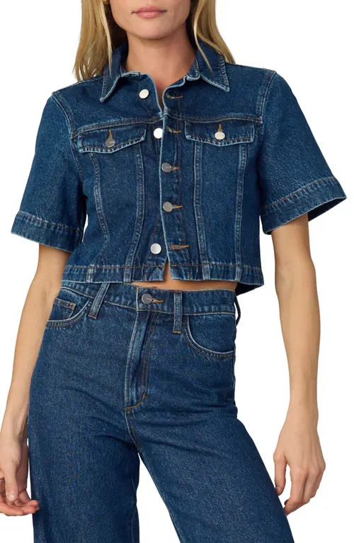 Joe's Short Sleeve Crop Denim Trucker Shirt in Lively at Nordstrom, Size Medium | Nordstrom