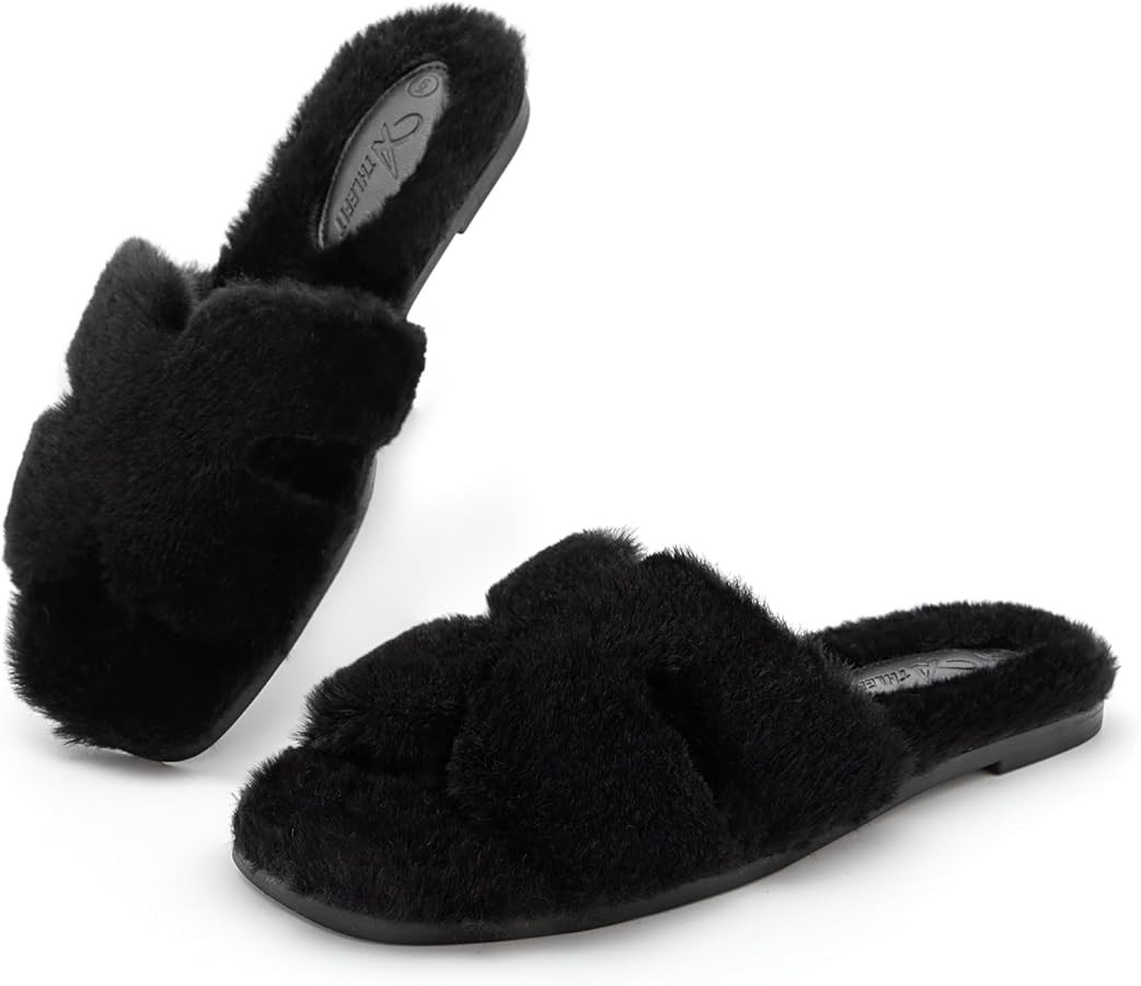 Athlefit Women's Fuzzy Slippers Cute Comfy Fluffy Open Toe Slip-on House Slide Slippers for Indoo... | Amazon (US)
