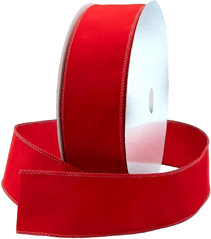Red Wire Ribbon Velvet 2.5 (2 1/2) Inch Wide Wired-Edge Trim - Gift Wrapping Bow, Indoor Outdoor ... | Amazon (US)