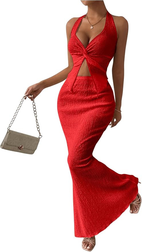 SOLY HUX Women's Two Piece Outfits Twist Front Halter Cami Tops and Skirt Summer Set | Amazon (US)