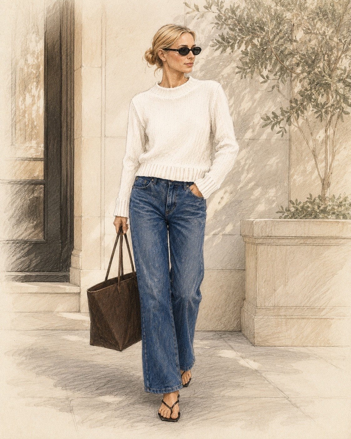 Carolyn Bessette Kennedy inspired Style is a must have for Summer from @Quince the perfect role neck fisherman sweater paired with the perfect shade of denim jeans a smooth logo free to Tay Tay on the perfect pair of sunglasses #quince #onequince