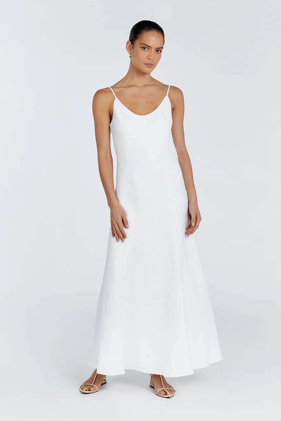 GIANA WHITE LINEN SCOOP MAXI DRESS | DISSH