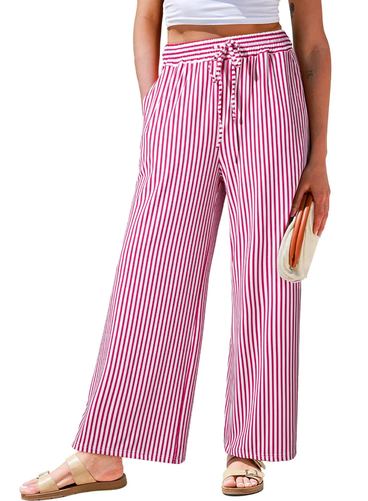 Eytino Womens Pants Elastic Waist Lightweight Palazzo Pants Casual Lounge Wide Leg Pants | Walmart (US)