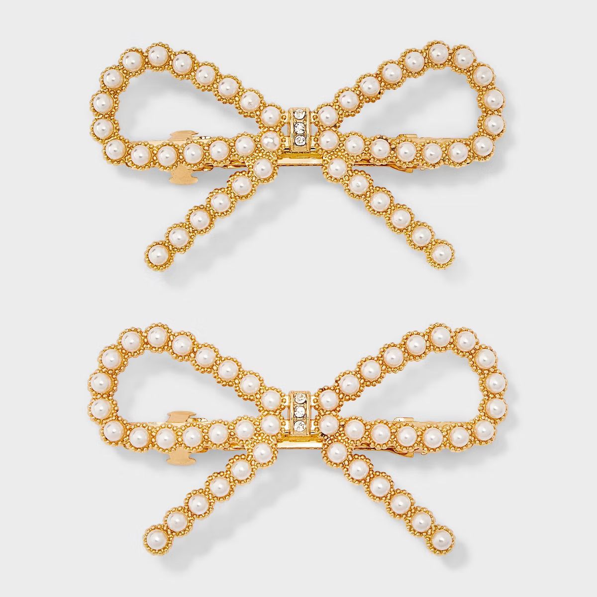 Hair Bow Salon Clip 2pc - A New Day™ Gold/Pearl | Target