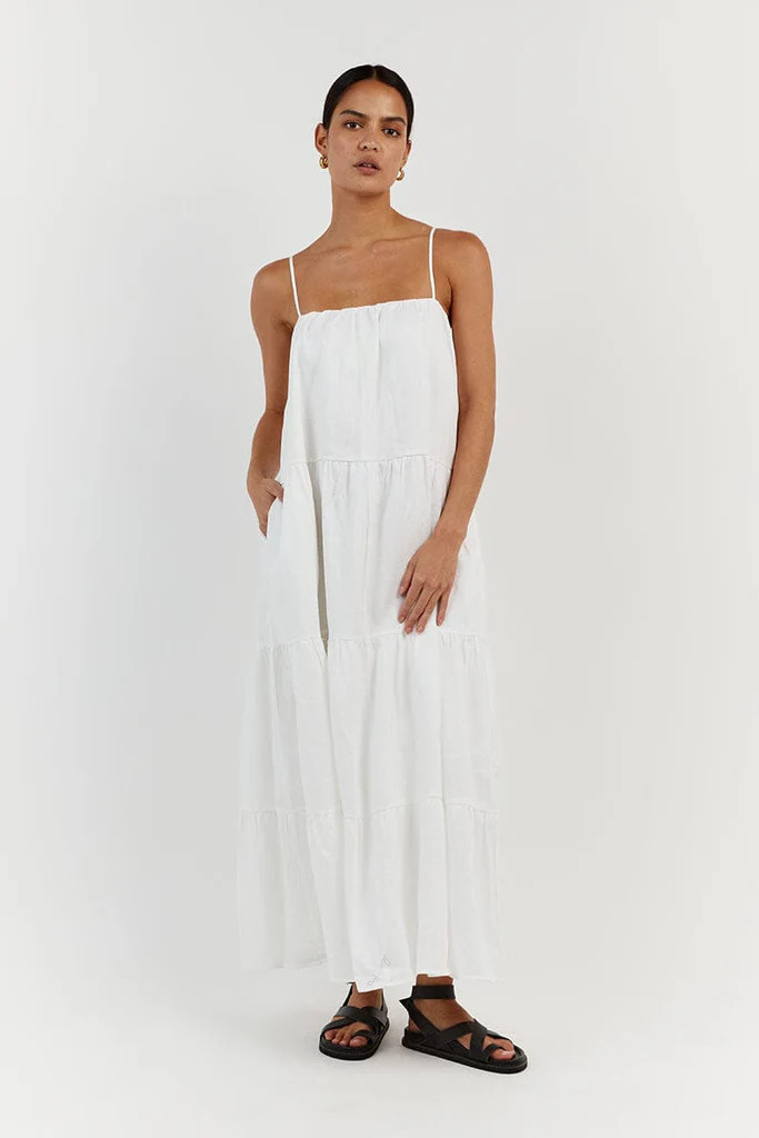 KINGSLEY WHITE LINEN MAXI DRESS | DISSH
