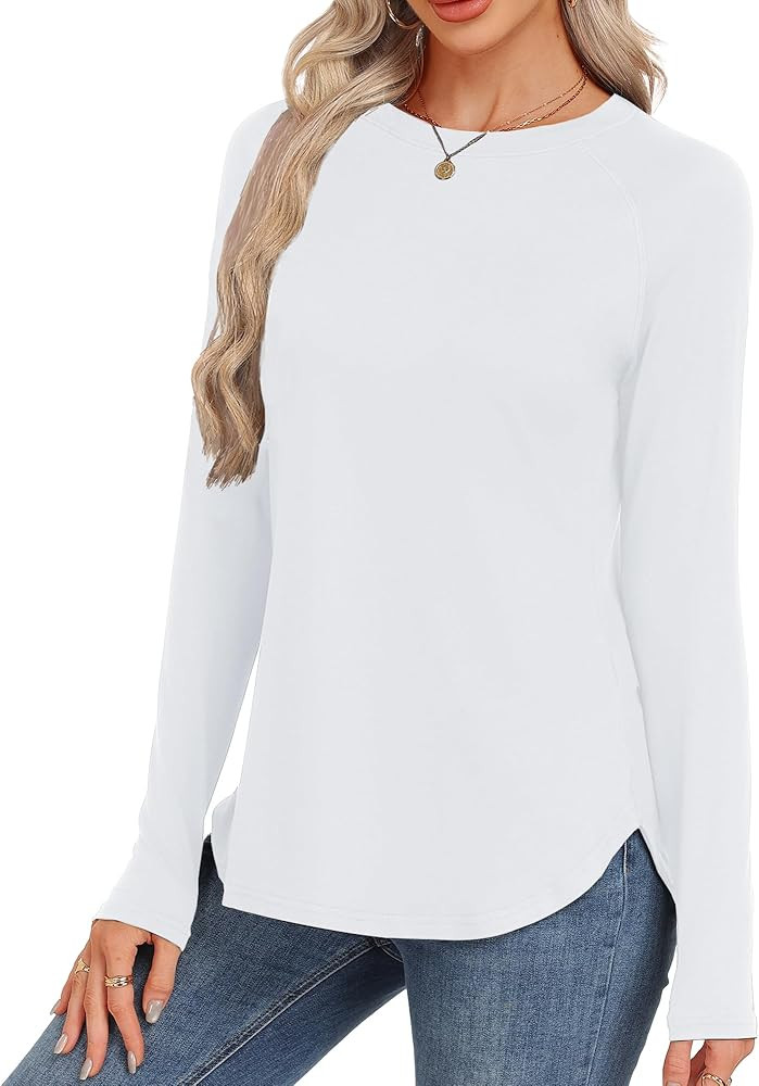 GAYHAY Long Sleeve Tunics or Tops to Wear with Leggings - Loose Fit Crew Neck Curved Hem Shirts F... | Amazon (US)