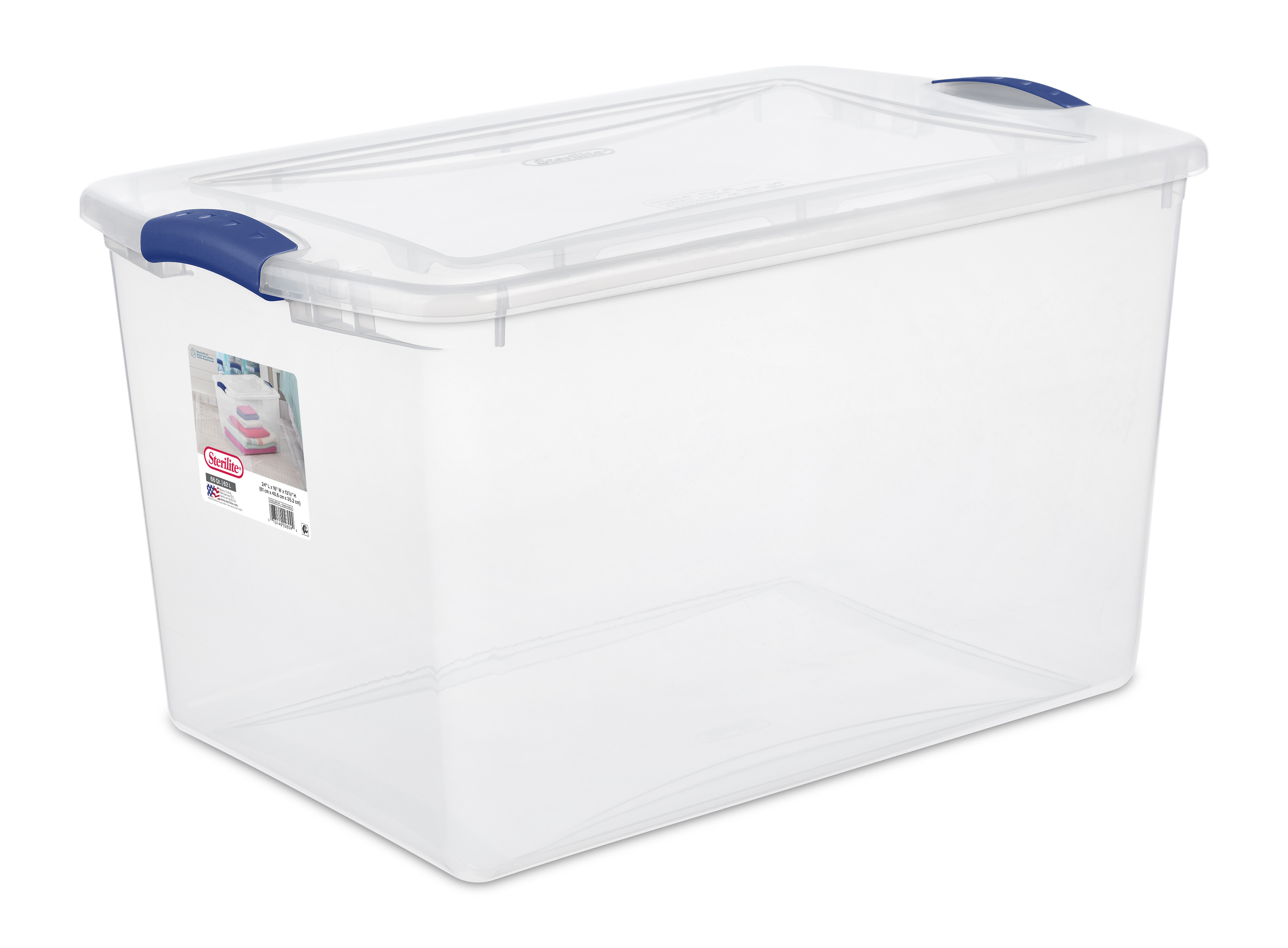 Sterilite 66 Qt. Clear Plastic Latch Box, Blue Latches with Clear Lid | Walmart (US)