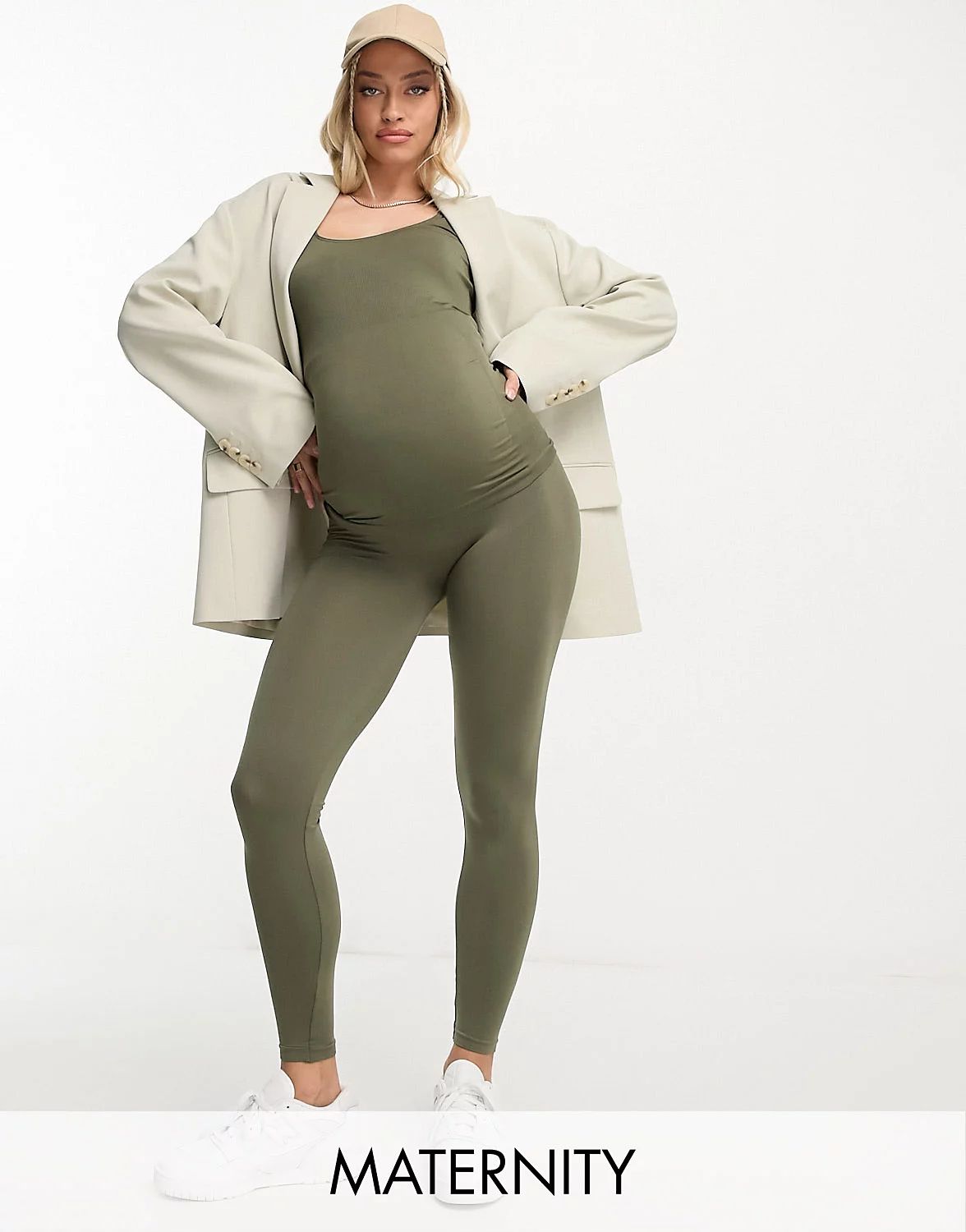 Mamalicious Maternity seamless legging in khaki green - part of a set | ASOS (Global)