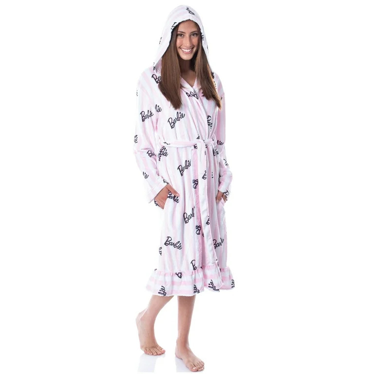 Mattel Barbie Logo Womens' Luxury Fleece Plush Robe Hooded Bathrobe S/M | Walmart (US)