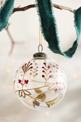 Etched Red Berry Glass Globe Ornament | Anthropologie (US)