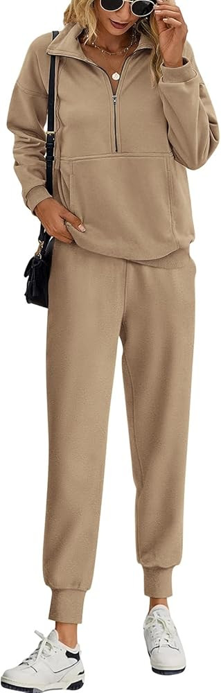 PRETTYGARDEN Long Sleeve Half Zip Sweatsuits Women 2 Piece Outfit Spring Casual Sweatshirt Sweatp... | Amazon (US)