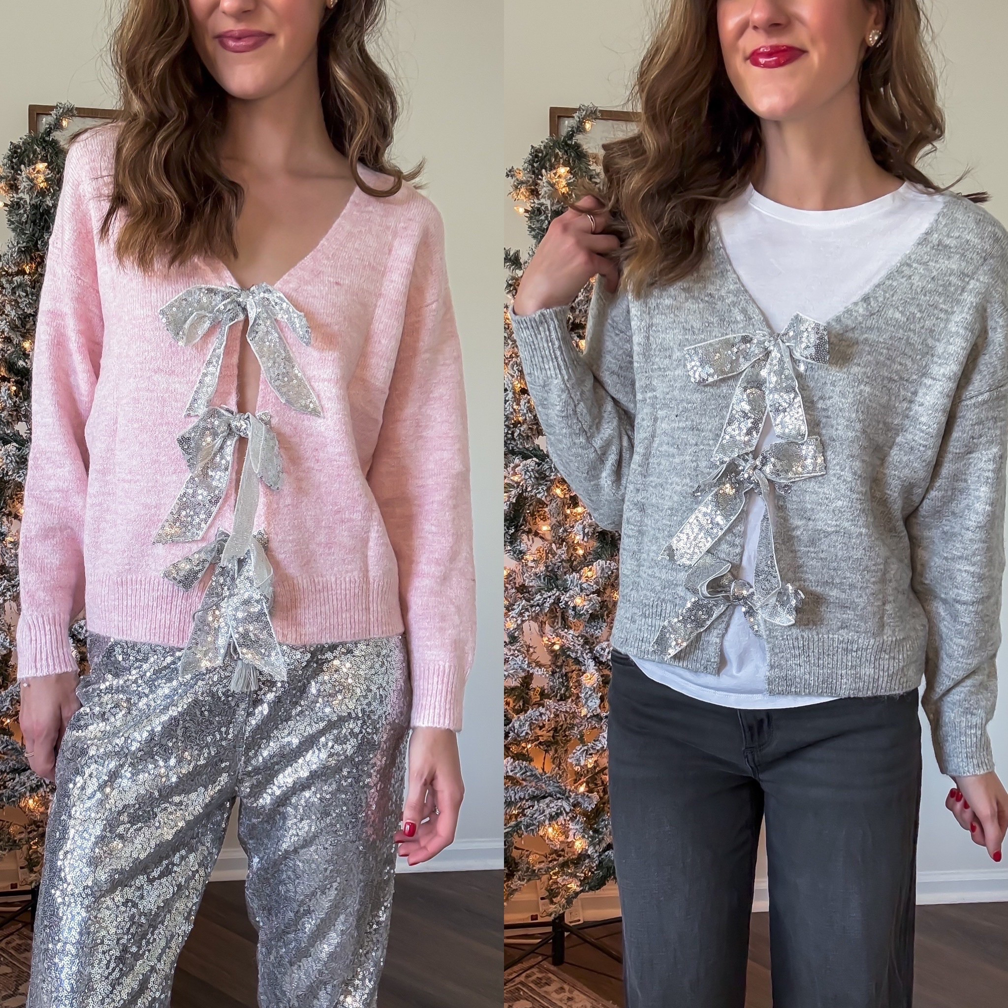 Holiday party outfits with fun sequined bow cardigan from Amazon 

#LTKHoliday