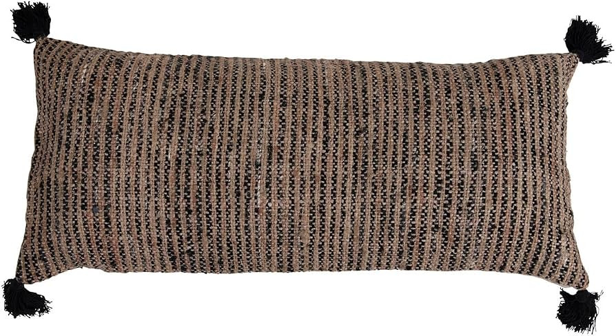 Bloomingville Woven Cotton Striped Lumbar Chambray Back and Tassels Pillow, 36" L x 16" W x 1" H,... | Amazon (US)