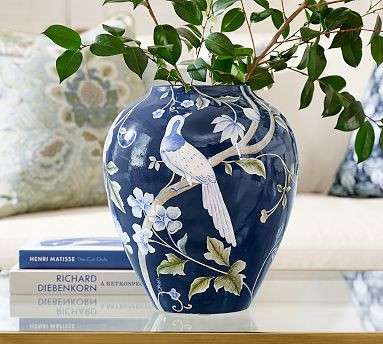 Kravet Meadowlark Hand-Painted Vase | Pottery Barn (US)