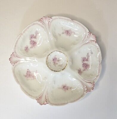 Antique Porcelain Limoges France 7" Oyster Plate Dish 5 Wells Pink Flowers | eBay US