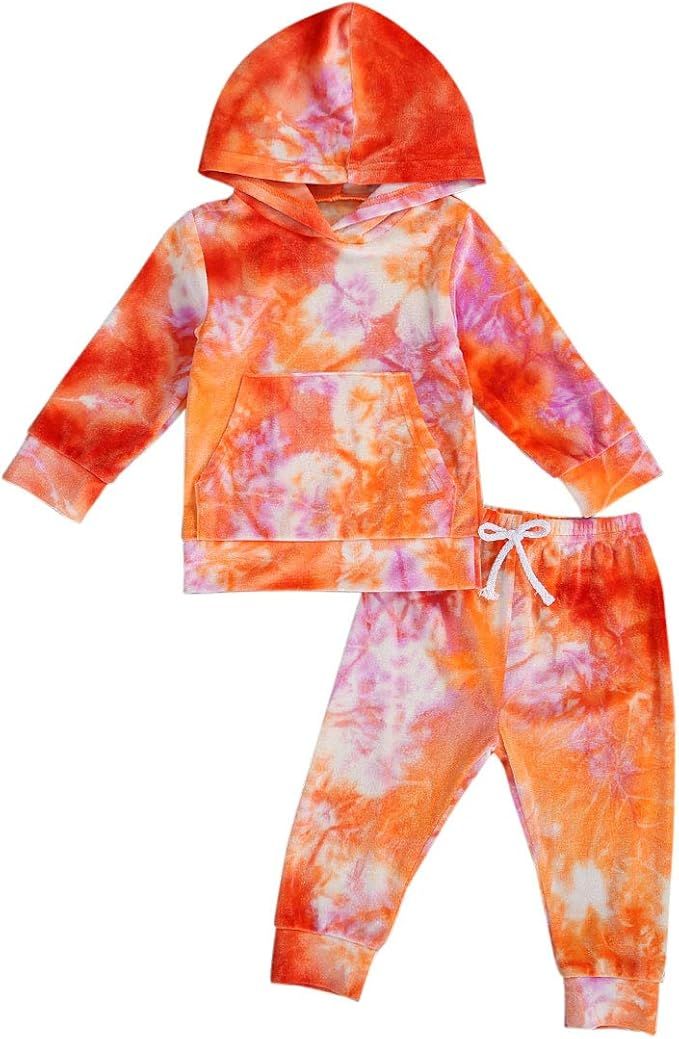 YURIO Toddler Baby Girl Boy Fall Clothes Tie-dye Hoodie Long Sleeve Sweatshirt Tops Long Pants Se... | Amazon (US)