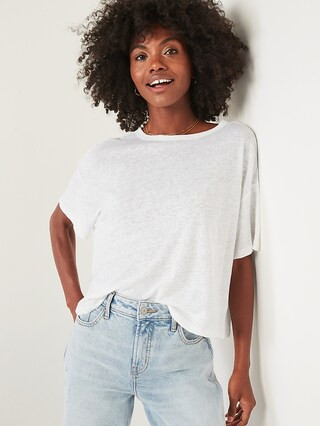 Elbow-Sleeve Oversized Linen-Blend T-Shirt for Women | Old Navy (US)