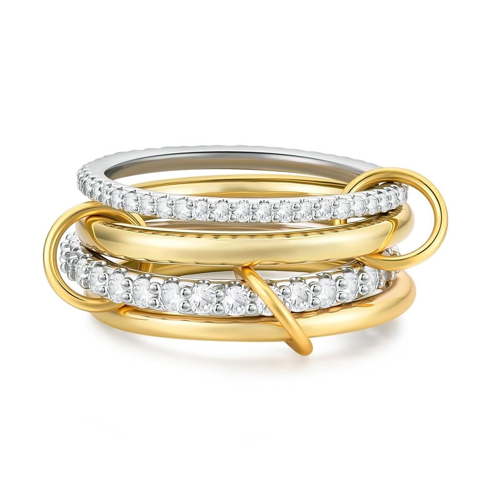 14K Gold Interlocking Stackable Rings for Women – Silver Gold Stack Ring Set with CZ, Two Tone ... | Amazon (US)