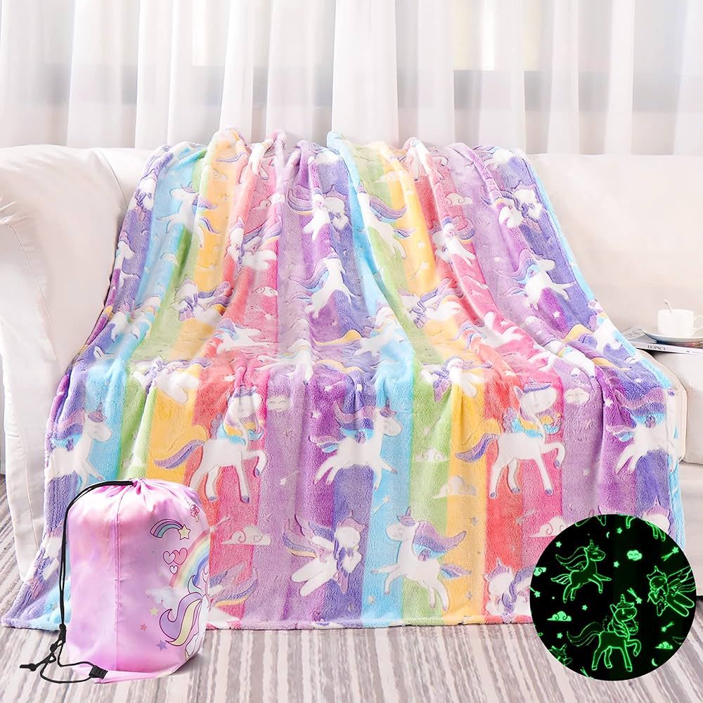 Glow in The Dark Blanket Unicorns Gifts for Girls, Soft Blanket 3 4 5 6 7 8 9 10 Year Old Girl Gi... | Amazon (US)