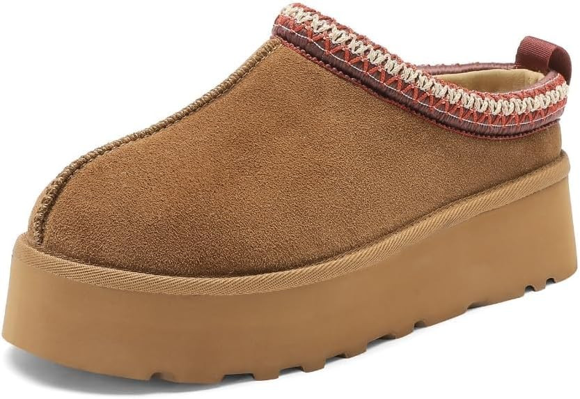 Women's Platform Slippers, Genuine Suede Warm Fleece Lined Anti-Slip Tazz Style for Indoor Outdoo... | Amazon (US)