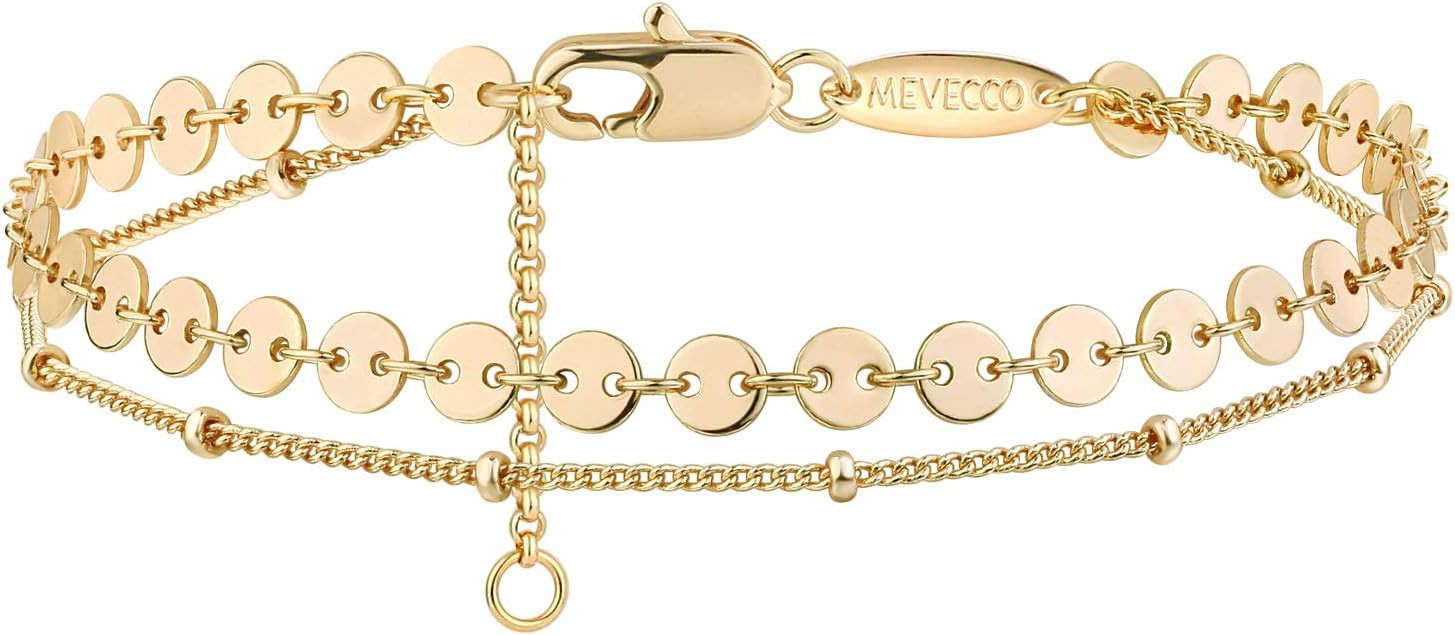 MEVECCO Dainty Chain Bracelets for Women, Layered and Charm Styles | 14K Gold Plated Brass, Selec... | Amazon (US)