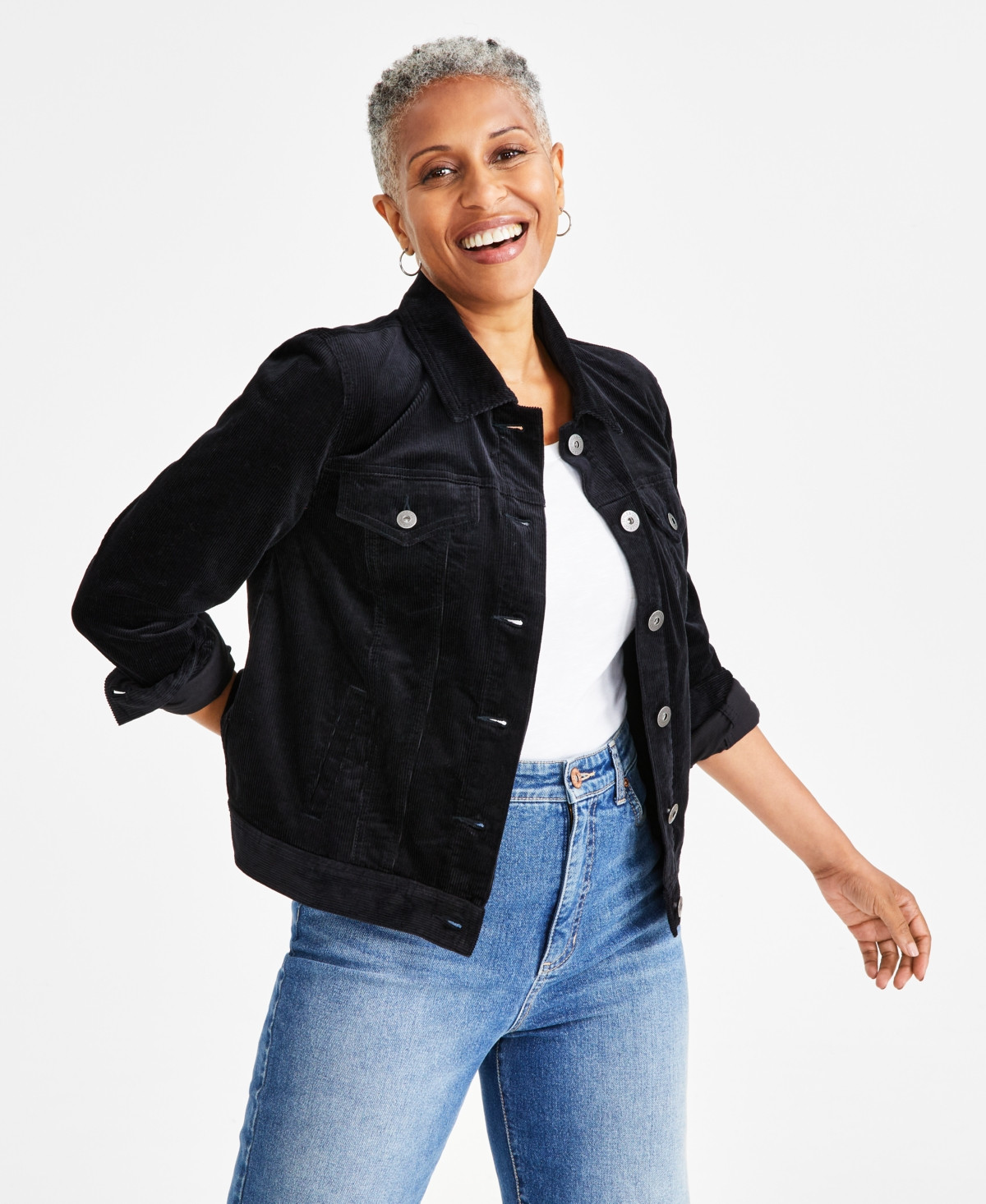 Style & Co Women's Corduroy Classic Long-Sleeve Jacket, Created for Macy's - Deep Black | Macy's