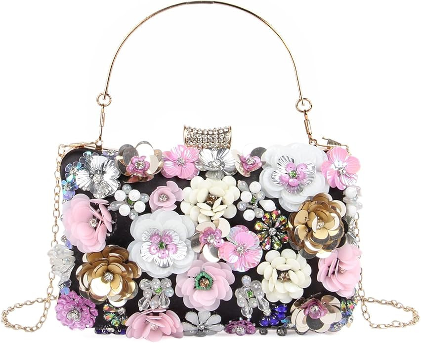 Women's Floral Evening Handbags Colorful Rhinestone Clutch Purses Floral Bride Wedding Handbag Ch... | Amazon (US)