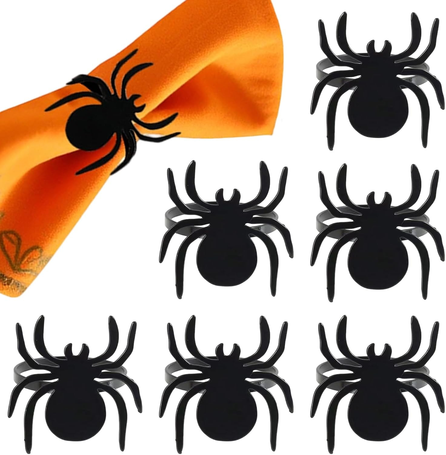 Halloween Spider Napkin Rings Napkin Holder Ring Metal Rhinestone Spooky Napkin Holder Serviette Buckle Decor for Halloween Dinner Party Kitchen Banquet Household Table Decoration (6 Pcs) | Amazon (US)