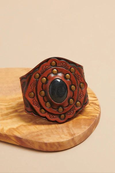 Aegean Boho Leather Cuff Bracelet - Black | Three Bird Nest