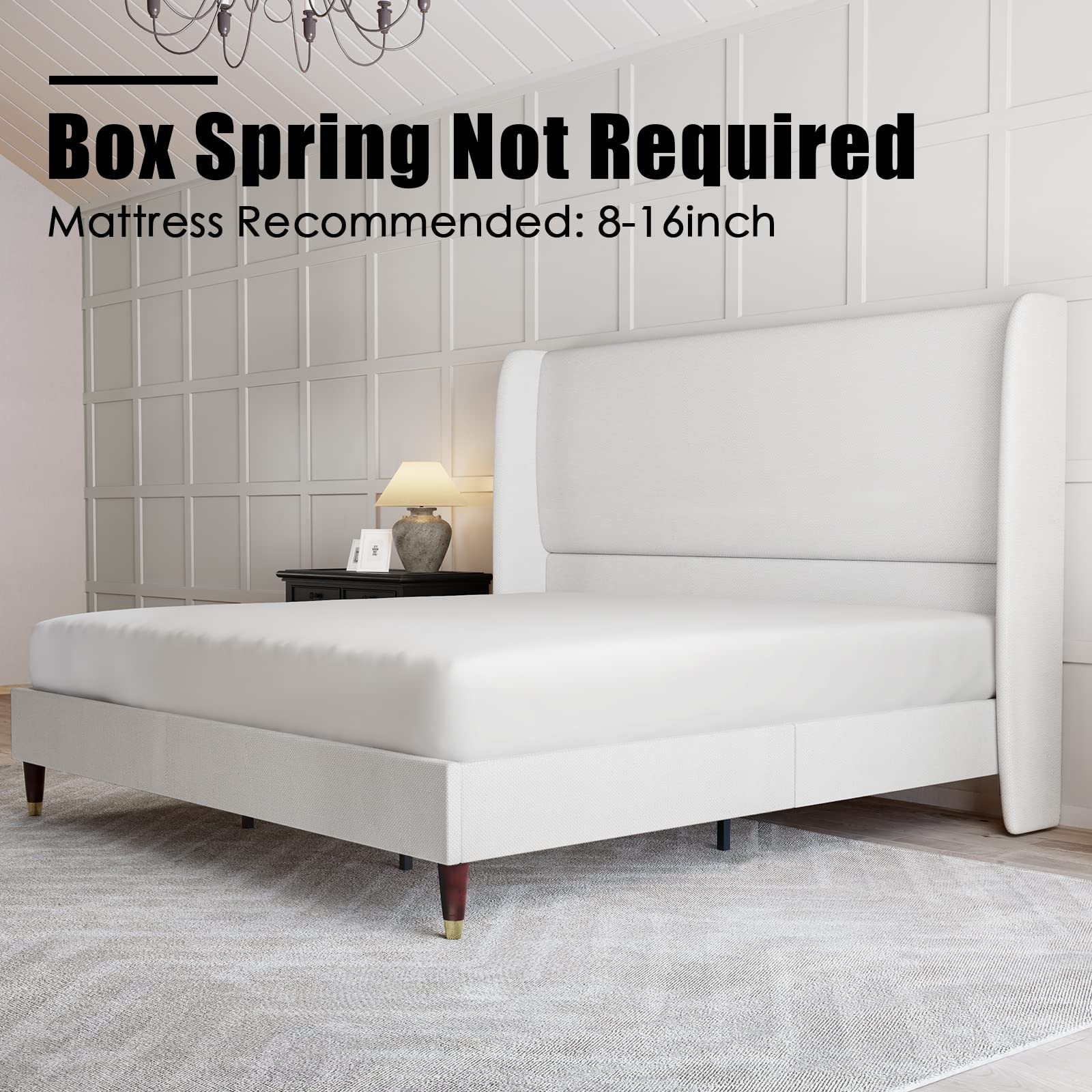 King Platform Bed Frame 51.2" High Headboard Tall Upholstered Bed/No Box Spring Required/Wood Sla... | Amazon (US)