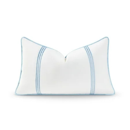 Hofdeco Premium Coastal Hampton Style Patio Indoor Outdoor Lumbar Pillow Cover Only, 12"x20" Water Resistant for Backyard, Couch, Baby Blue Embroidered Vertical Line | Walmart (US)