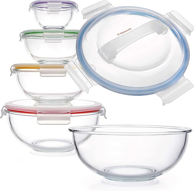Glass Mixing Bowls - Nesting Bowls - Space-Saving Glass Bowls With Lids Food Storage - Set of 5 S... | Amazon (US)