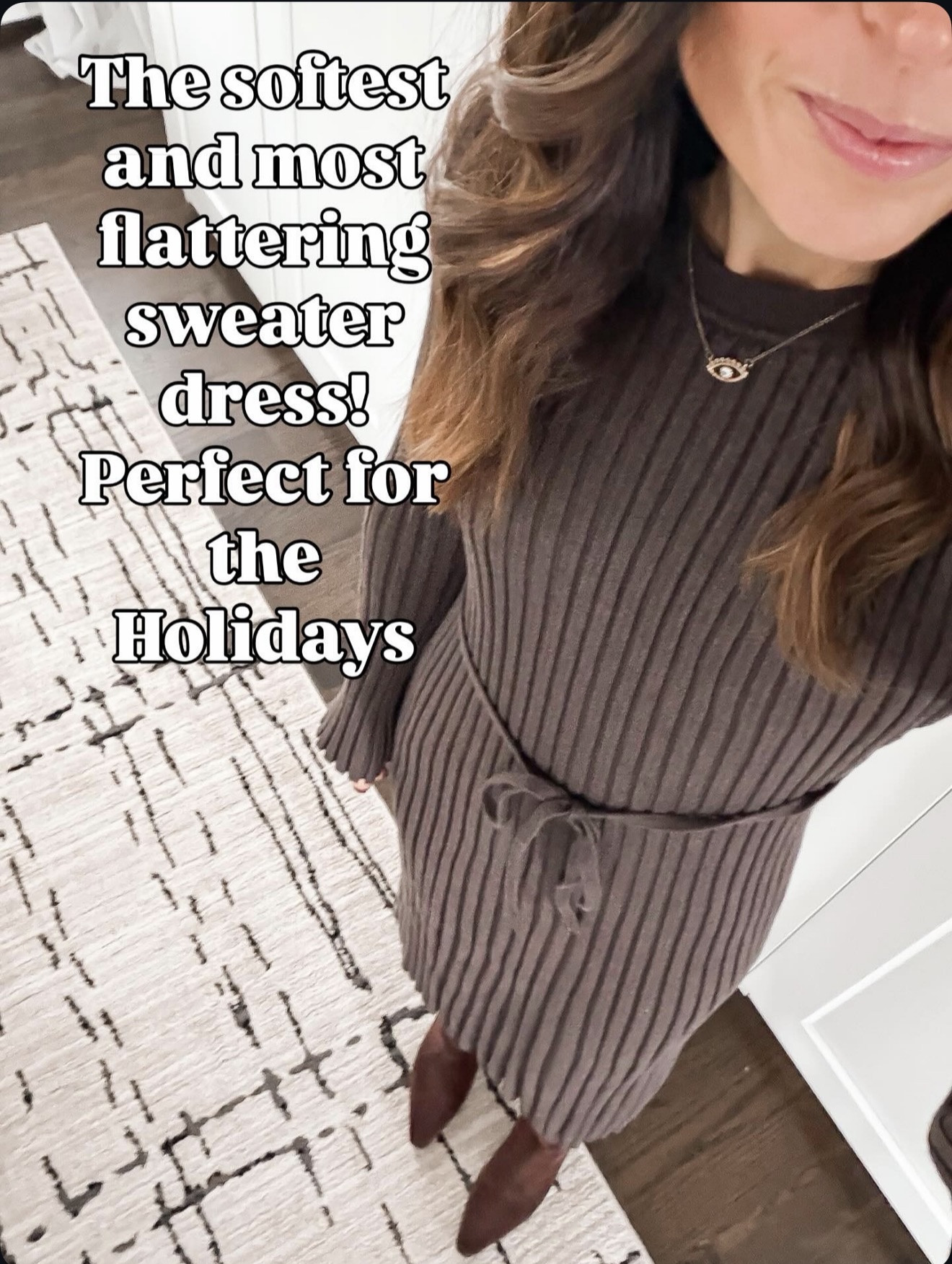 The softest, most flattering ribbed sweater dress. Perfect for holiday dinners + events. Wearing size small.

#LTKCyberWeek #LTKHoliday #LTKGiftGuide