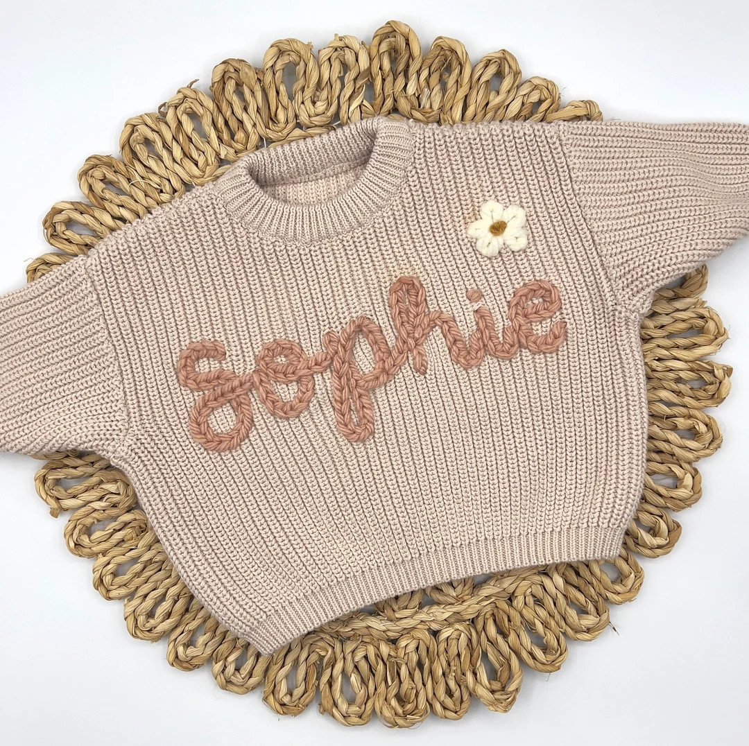Cream Beige Neutral Oversized Hand Embroidered Name - Etsy | Etsy (US)