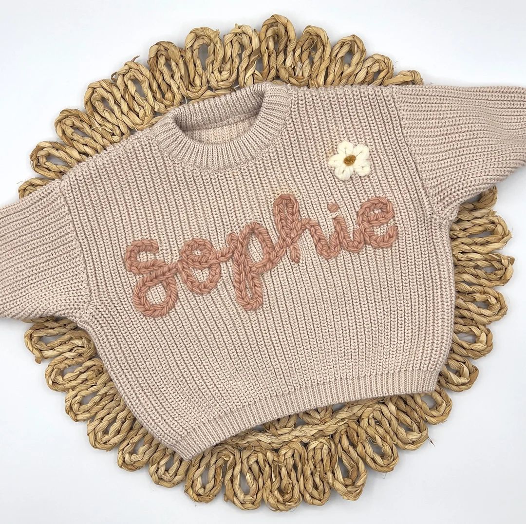 Cream Beige Neutral Oversized Hand Embroidered Name - Etsy | Etsy (US)