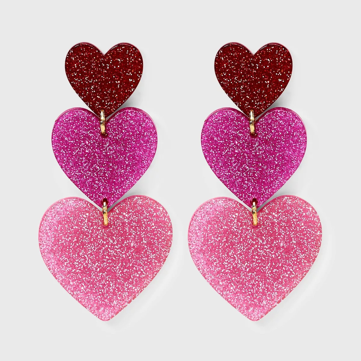 Valentine's Day Triple Glitter Heart Drop Earrings - Pink/Purple/Red | Target