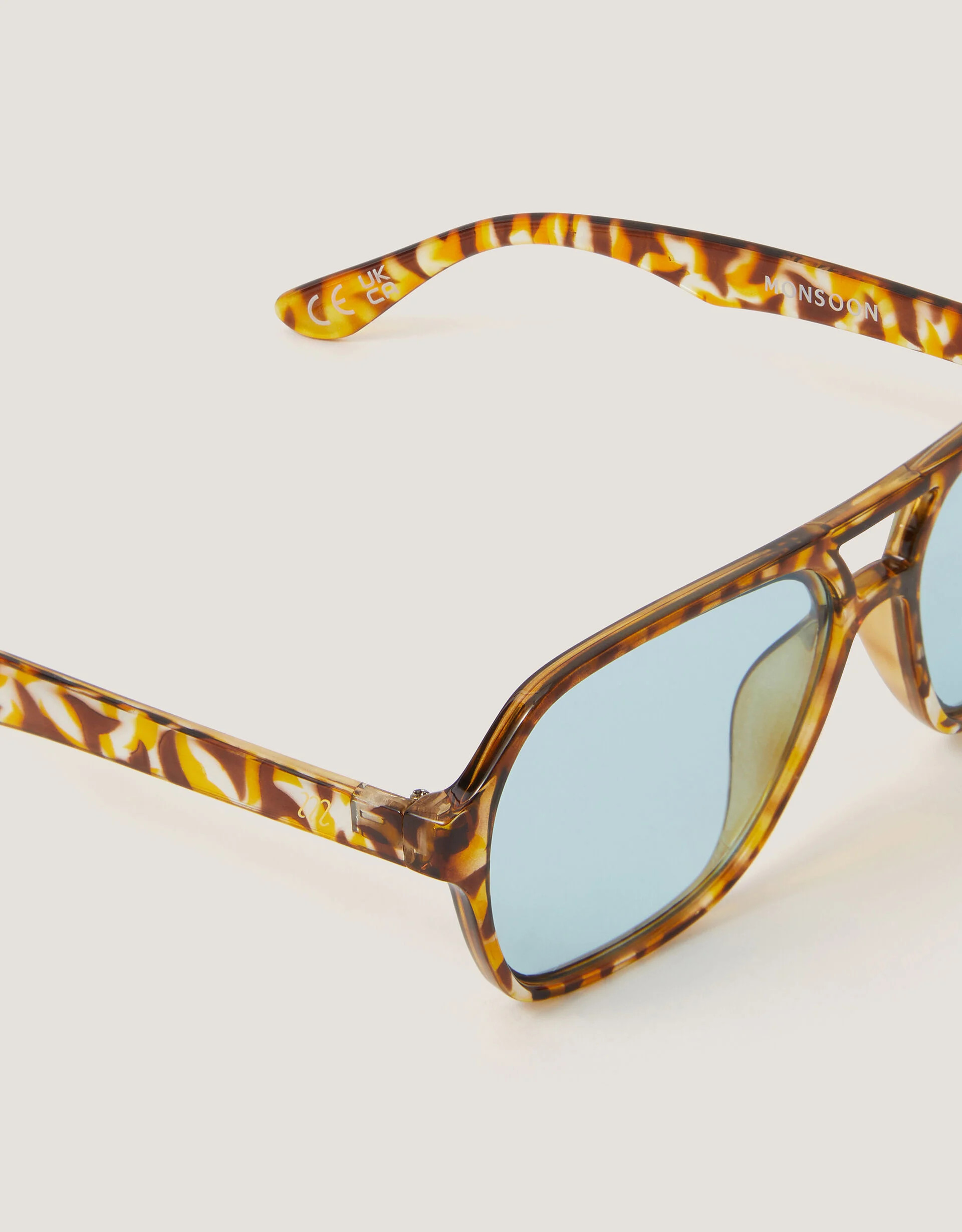 Blue-Tinted Tort Aviator Sunglasses | Monsoon (UK)