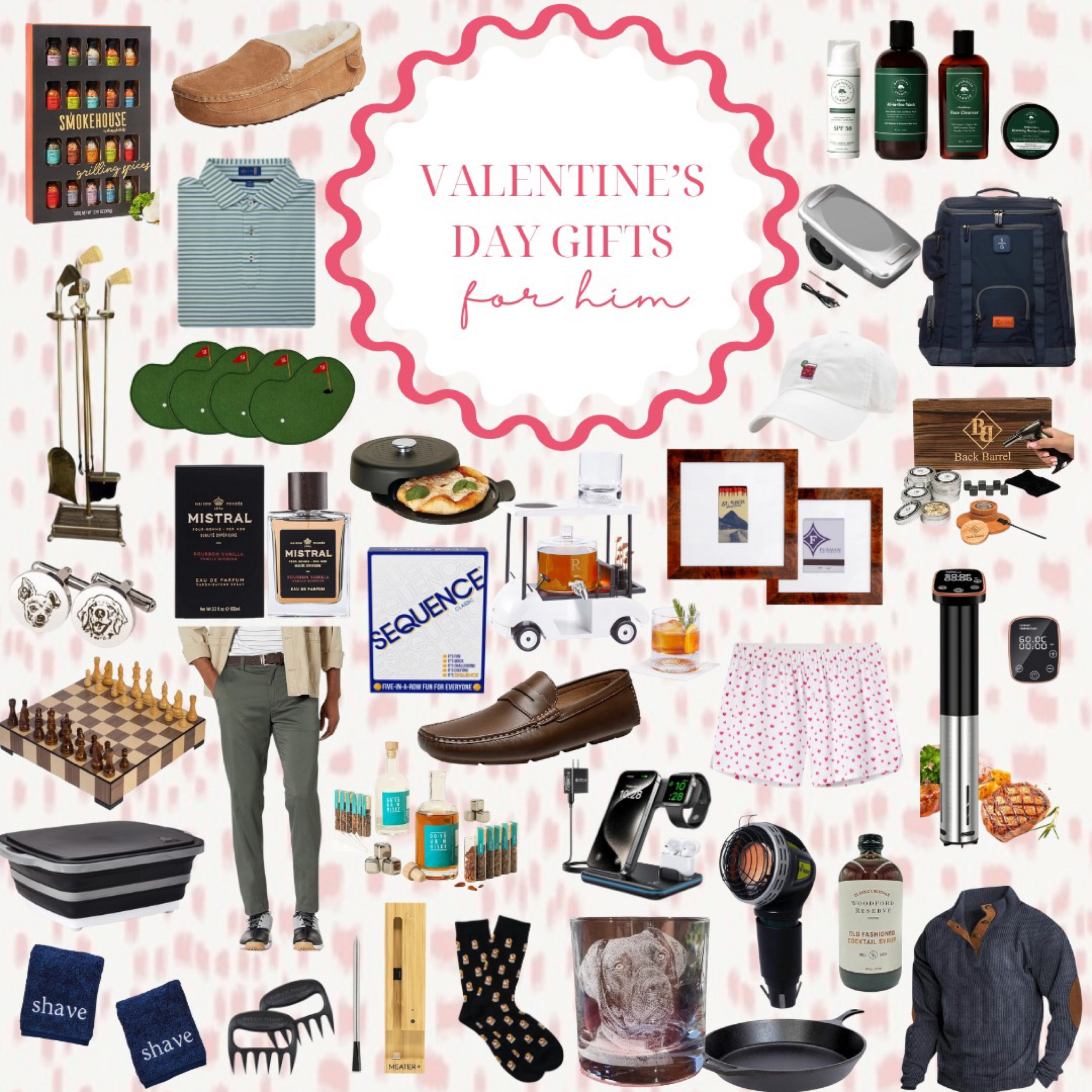 Valentine’s Day gift ideas for him! I’m sure you can guess from some of the items on this guide what Hunter’s favorite hobbies are, but I love tying gift ideas to his interests whether it’s a golf cart warmer, something to make grilling a a bit easier, or an updated item to rotate into his go-to outfit options. I was sure to include a variety of price points no matter your Valentine’s Day gifting budget. 

Slippers, stitch golf, cooler bag, golf cart heater, smoking spices, meater, match south, sous vide, lodge cast iron, gifts for guys, men’s Valentine’s Day gift ideas, golf gifts, golf lover gift guide, custom dog cufflinks 

#LTKGiftGuide #LTKfindsunder100 #LTKfindsunder50