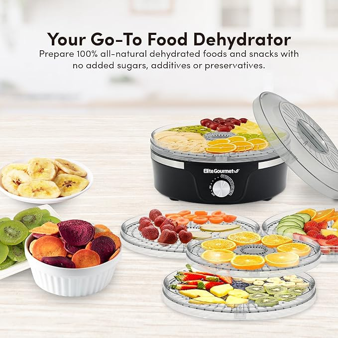 Elite Gourmet EFD319 Food Dehydrator, 5 BPA-Free 11.4" Trays Adjustable Temperature Controls, Jer... | Amazon (US)