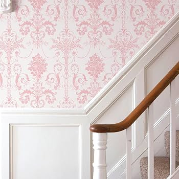 Erfoni 16.9" X 118" Damask Floral Peel and Stick Wallpaper Pink Flower Contact Paper DIY Pink and... | Amazon (US)