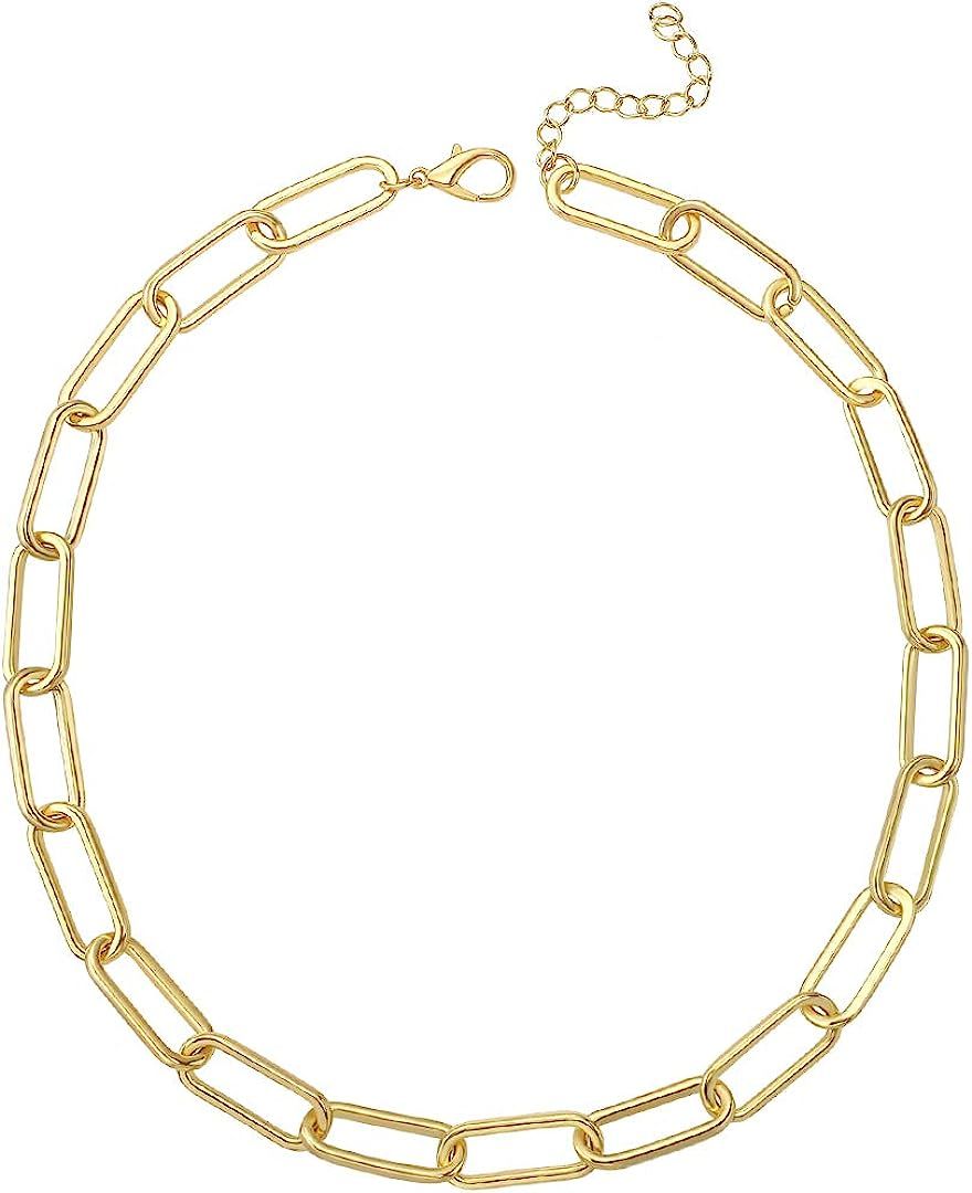 Reoxvo 22K Real Yellow Gold Plated Gold Link Chain Necklace Gold Chain Necklaces for Women | Amazon (US)