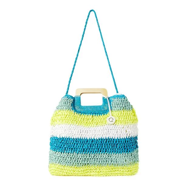 C. Wonder Women’s Adult Lexi Striped Straw Tote Bag Aqua - Walmart.com | Walmart (US)