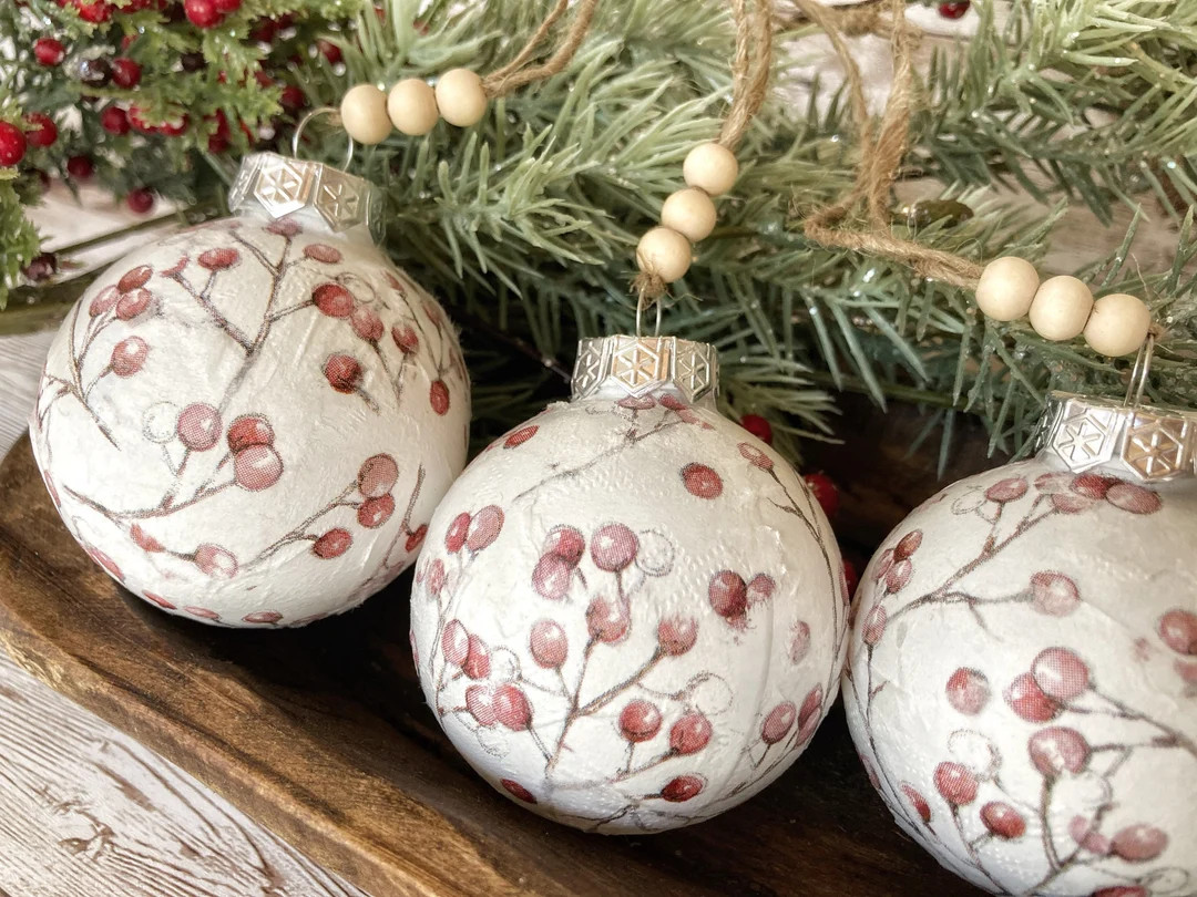 Sets of Winter Berry Handmade Christmas Ornaments, White & Red Christmas Tree Decor, Unique Decor... | Etsy (US)