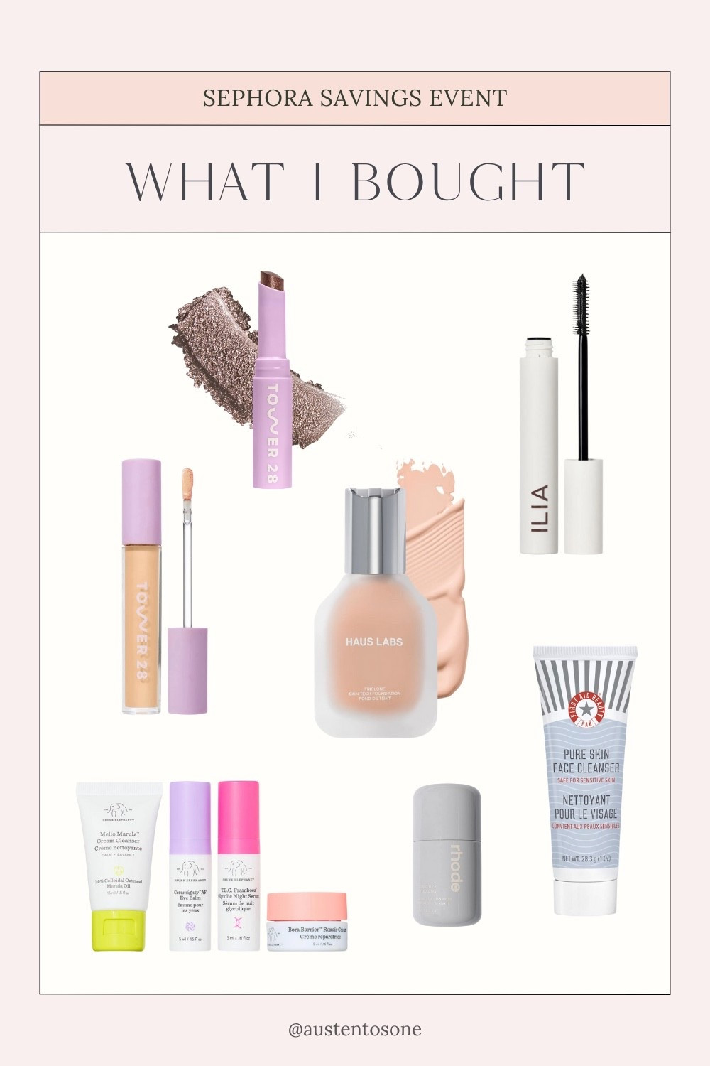 My Sephora sale order! I decided to restock two of my favorites the Tower28 concealer and the Ilia Mascara. I’m also trying the new tower28 eyeshadow stick and the Hauslabs foundation. I also got a mini of the Rhode glazing milk and a first aid beauty cleanser plus some drunk elephant minis  

#LTKBeauty #LTKFindsUnder50 #LTKFindsUnder100