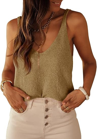 Tankaneo Womens Knit Sweater Tank Tops Casual Summer V Neck Loose Fit Sleeveless Camisole Shirts | Amazon (US)