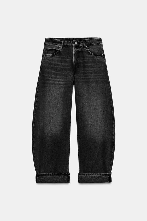 ZW COLLECTION MID-WAIST CUFFED BALLOON JEANS | Zara UK