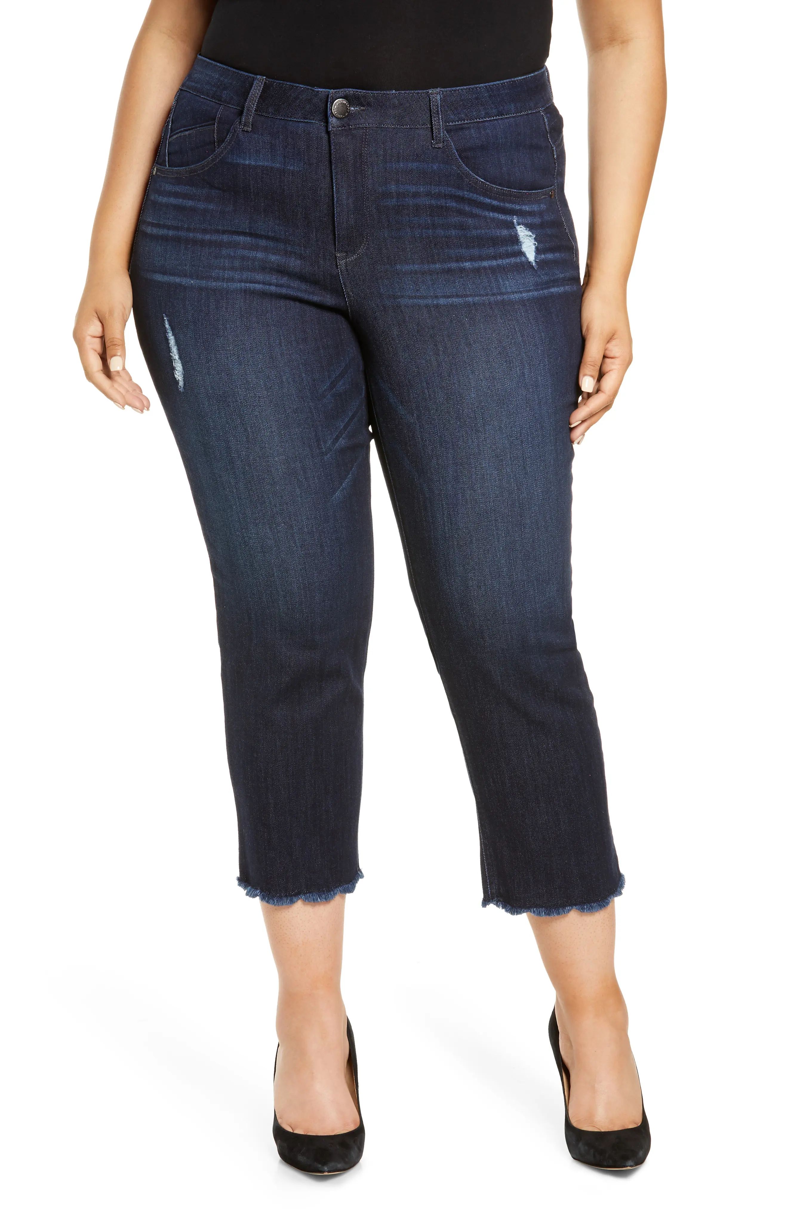Plus Size Women's Wit & Wisdom Ab-Solution High Waist Slim Fit Raw Hem Crop Jeans, Size 22W - Blue ( | Nordstrom