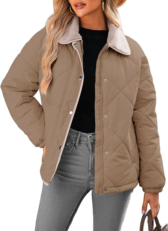 Dokotoo Women's Winter Casual Quilted Jackets Long Sleeve Button Down Puffer Jacket Padded Outerw... | Amazon (US)